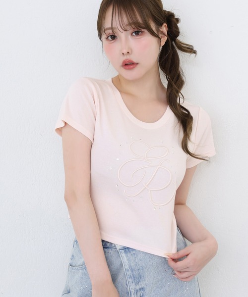 one after another NICE CLAUP(ワンアフターアナザーナイスクラップ)の「ビジュー付きロゴ刺繍Tee(Tシャツ/カットソー・レディース・オフホワイト/ブラック/ピンク/ホワイト系その他・FREE)」の17枚目の写真
