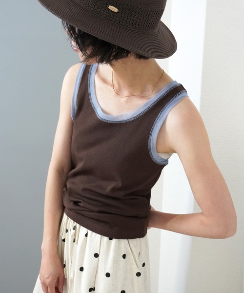 gossara(ゴサラ)の「【一枚でもインナーでも活躍】リブ×チュールトリミングタンク(タンクトップ・レディース・ライトベージュ/アイボリー/チャコールグレー/ブラウン・FREE)」の3枚目の写真
