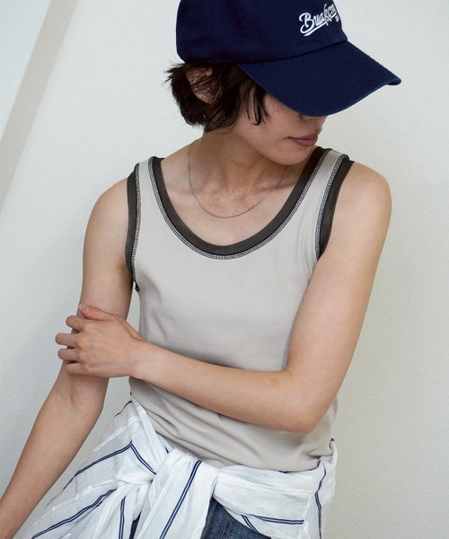 gossara(ゴサラ)の「【一枚でもインナーでも活躍】リブ×チュールトリミングタンク(タンクトップ・レディース・ライトベージュ/アイボリー/チャコールグレー/ブラウン・FREE)」の4枚目の写真