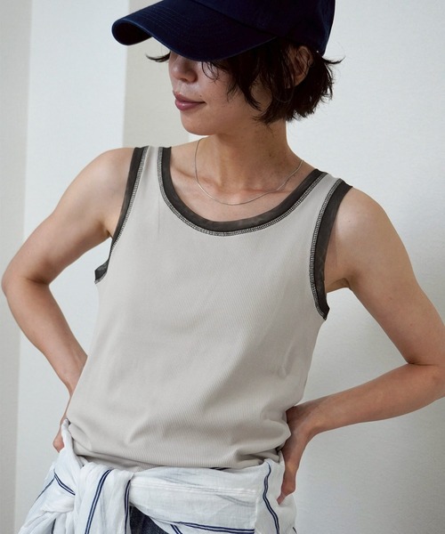gossara(ゴサラ)の「【一枚でもインナーでも活躍】リブ×チュールトリミングタンク(タンクトップ・レディース・ライトベージュ/アイボリー/チャコールグレー/ブラウン・FREE)」の7枚目の写真