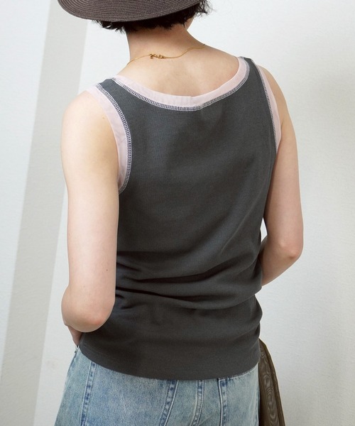gossara(ゴサラ)の「【一枚でもインナーでも活躍】リブ×チュールトリミングタンク(タンクトップ・レディース・ライトベージュ/アイボリー/チャコールグレー/ブラウン・FREE)」の14枚目の写真