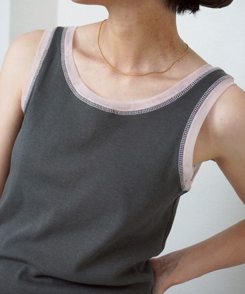 gossara(ゴサラ)の「【一枚でもインナーでも活躍】リブ×チュールトリミングタンク(タンクトップ・レディース・ライトベージュ/アイボリー/チャコールグレー/ブラウン・FREE)」の15枚目の写真