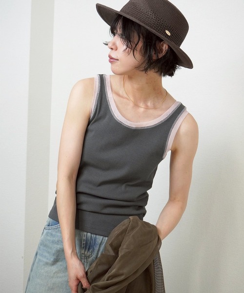 gossara(ゴサラ)の「【一枚でもインナーでも活躍】リブ×チュールトリミングタンク(タンクトップ・レディース・ライトベージュ/アイボリー/チャコールグレー/ブラウン・FREE)」の12枚目の写真