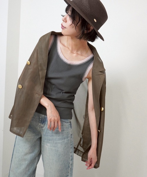 gossara(ゴサラ)の「【一枚でもインナーでも活躍】リブ×チュールトリミングタンク(タンクトップ・レディース・ライトベージュ/アイボリー/チャコールグレー/ブラウン・FREE)」の16枚目の写真