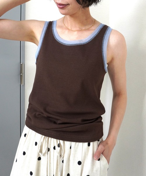 gossara(ゴサラ)の「【一枚でもインナーでも活躍】リブ×チュールトリミングタンク(タンクトップ・レディース・ライトベージュ/アイボリー/チャコールグレー/ブラウン・FREE)」の18枚目の写真