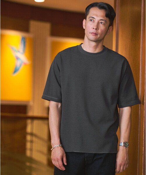 green label relaxing(グリーンレーベルリラクシング)の「Somarti ワッフル クルーネック 半袖 Tシャツ -遮熱・UVカット・吸水速乾-(Tシャツ/カットソー・メンズ・ホワイト/オレンジ/ダークグレー・XL/S/M/L)」の3枚目の写真