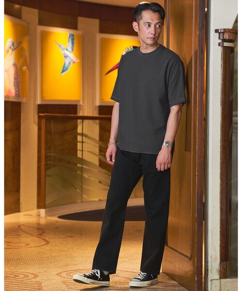 green label relaxing(グリーンレーベルリラクシング)の「Somarti ワッフル クルーネック 半袖 Tシャツ -遮熱・UVカット・吸水速乾-(Tシャツ/カットソー・メンズ・ホワイト/オレンジ/ダークグレー・XL/S/M/L)」の22枚目の写真