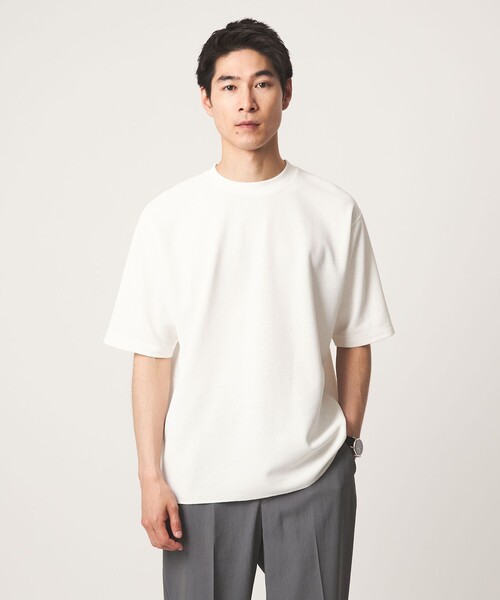 green label relaxing(グリーンレーベルリラクシング)の「Somarti ワッフル クルーネック 半袖 Tシャツ -遮熱・UVカット・吸水速乾-(Tシャツ/カットソー・メンズ・ホワイト/オレンジ/ダークグレー・XL/S/M/L)」の4枚目の写真
