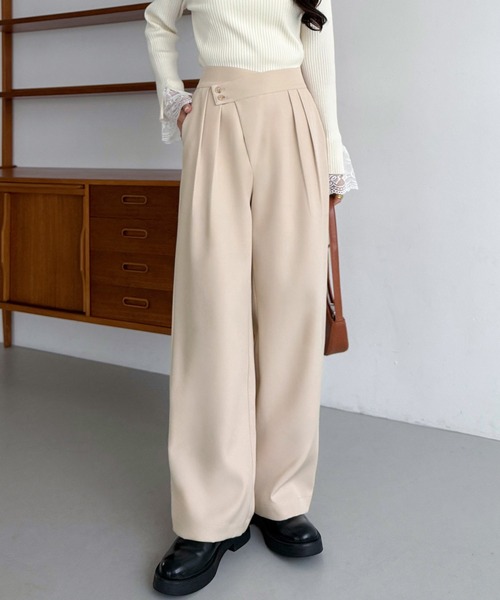 callautia（カラウティア）の「アシメデザインタックパンツ(裏無し)（スラックス・レディース・チャコール/ブラック/ライトベージュ・LARGE/MEDIUM/SMALL）」の3枚目の写真