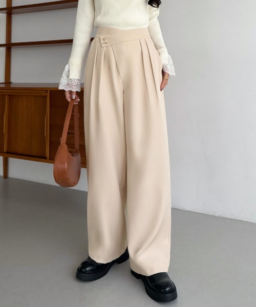 callautia（カラウティア）の「アシメデザインタックパンツ(裏無し)（スラックス・レディース・チャコール/ブラック/ライトベージュ・LARGE/MEDIUM/SMALL）」の9枚目の写真