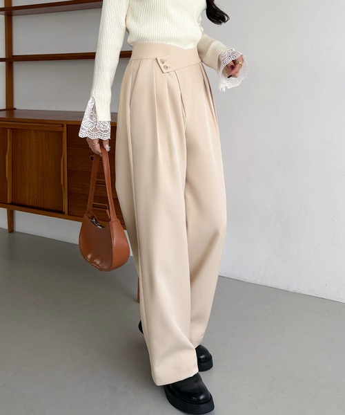 callautia（カラウティア）の「アシメデザインタックパンツ(裏無し)（スラックス・レディース・チャコール/ブラック/ライトベージュ・LARGE/MEDIUM/SMALL）」の10枚目の写真