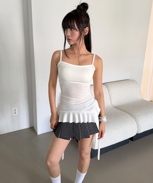 4INT.（フォイント）の「【インナーパンツ付き】フリル ドット プリーツ ミニ スカート（スカート・レディース・チャコール/ブラック/ホワイト・M/S）」の5枚目の写真