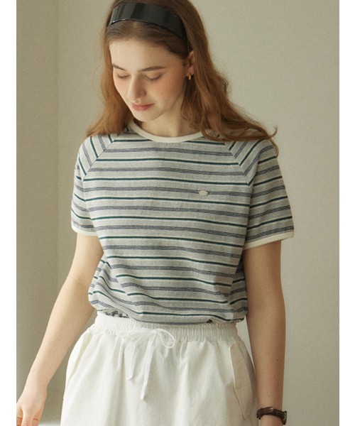 OURHOPE(アワーホープ)の「ヘリーストライプラグランTシャツ - メランジグレー(Tシャツ/カットソー・レディース・チャコールグレー・FREE)」の1枚目の写真
