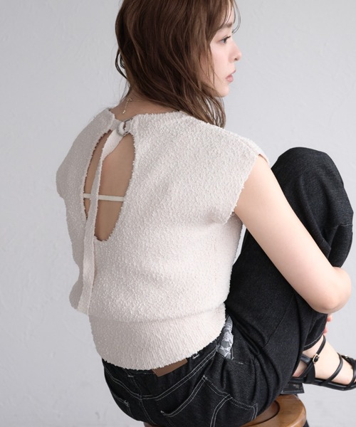 raffime(ラフィミー)の「【Raffime】バックデザインニットトップス(タンクトップ・レディース・ブラウン/ミント/アイボリー・フリー)」の4枚目の写真