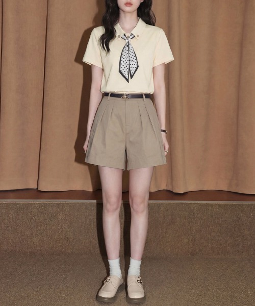 ONEP STAR（ワンピスター）の「襟付きスカーフタイ付き半袖カットソー（Tシャツ/カットソー・レディース・ベージュ・MEDIUM/LARGE/X-LARGE）」の11枚目の写真