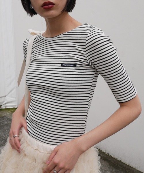 HONEY MI HONEY（ハニーミーハニー）の「back open rib tops（Tシャツ/カットソー・レディース・グレイッシュベージュ/マルチ・FREE）」の7枚目の写真