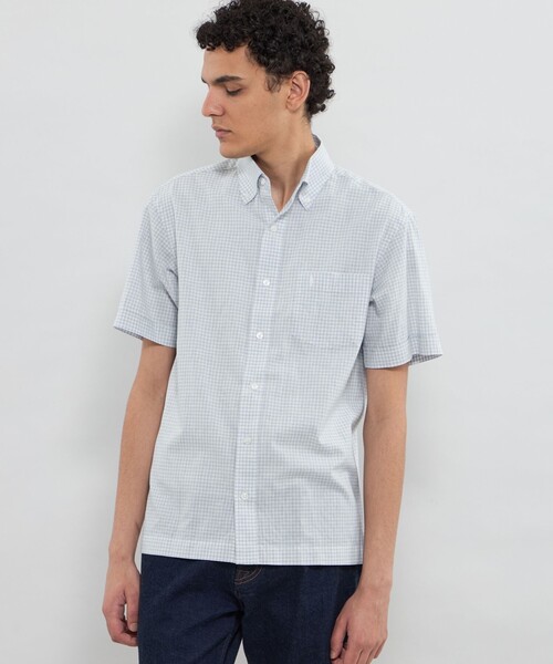 MACKINTOSH LONDON(マッキントッシュ ロンドン)の「マイクロチェックコットンリネンハーフボタンダウンシャツ(シャツ/ブラウス・メンズ・ブルー系その他4・XL/L/M)」の1枚目の写真