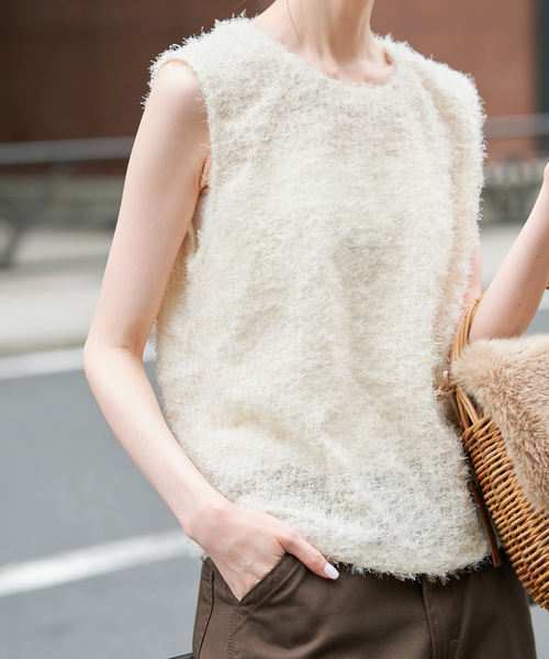 TEAK(ティーク)の「TEAK/ティーク SLOBE別注 シャギーTOPS(その他トップス・レディース・アイボリー/ブラック・FREE)」の6枚目の写真