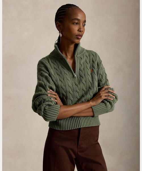 POLO RALPH LAUREN(ポロ ラルフ ローレン)の「ケーブルニット コットン クォータージップ セーター(ニット/セーター・レディース・グリーン・S/M)」の1枚目の写真