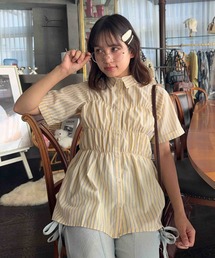 ☆ビジュー付き ビスチェ風5分袖シャツ