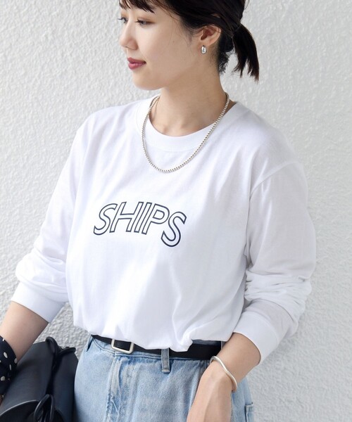 WEB限定】 SHIPS ラウンド プリント ロゴ ロングスリーブ TEE（Tシャツ