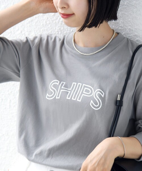 WEB限定】 SHIPS ラウンド プリント ロゴ ロングスリーブ TEE（Tシャツ