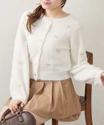フェザーリボン刺繍カーディガン