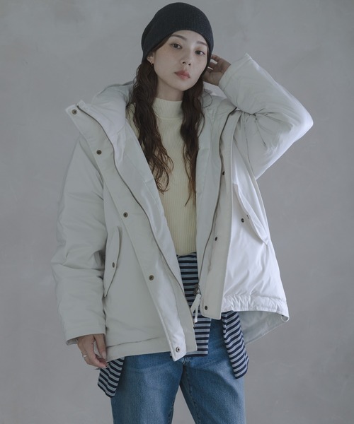 URBAN RESEARCH Sonny Label（アーバンリサーチサニーレーベル）の「撥水2WAYフーディスタンドダウンコート（ダウンジャケット/コート・レディース・ブラック/アイボリー/ブラウン・FREE）」の7枚目の写真