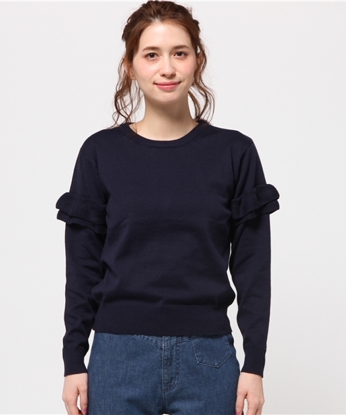 RAY CASSIN（レイカズン）の「フリルプルオーバー（ニット/セーター・レディース・オフホワイト/ピンク/ネイビー・FREE）」の4枚目の写真