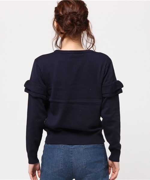 RAY CASSIN（レイカズン）の「フリルプルオーバー（ニット/セーター・レディース・オフホワイト/ピンク/ネイビー・FREE）」の6枚目の写真