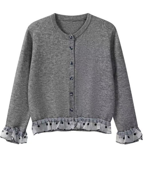 Teem Store(チームストア)の「ドットチュールフリルドッキング クルーネックニットカーディガン(ニット/セーター・レディース・ホワイト/グレー/ダークグレー・M)」の4枚目の写真