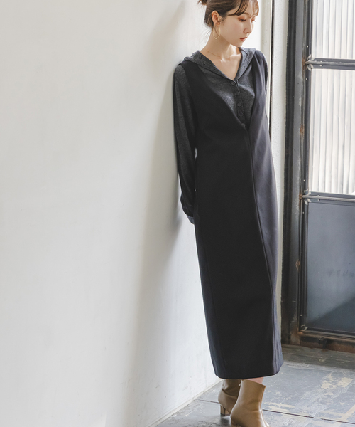 Noble（ノーブル）の「《WEB&一部店舗限定追加》ストレートVネックワンピース（ワンピース・レディース・ブラック/ブラウン・38/36）」の7枚目の写真