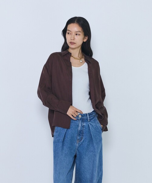 1er Arrondissement(プルミエアロンディスモン)の「キュプラフィブリルレギュラーカラーシャツ(シャツ/ブラウス・レディース・ブラック/ブラウン/グレイッシュベージュ・38/36)」の3枚目の写真