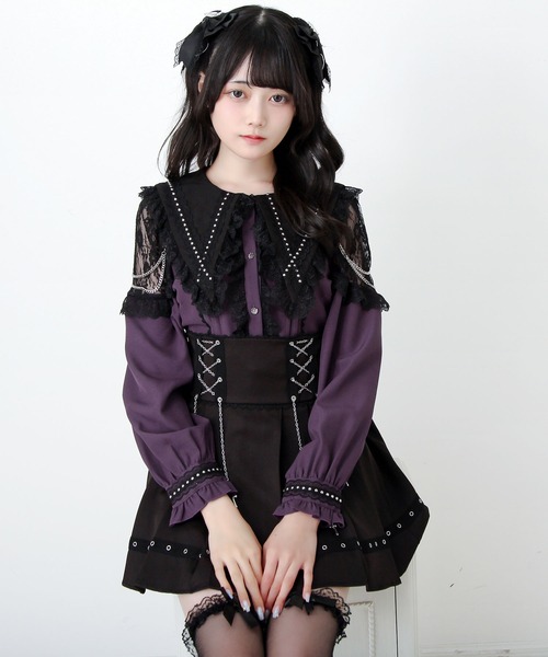 DearMyLove(ディアマイラブ)の「角襟クロススタッズ十字架レースチェーンブラウス(シャツ/ブラウス・レディース・ブラック/パープル/ボルドー・MEDIUM/LARGE/3L)」の6枚目の写真