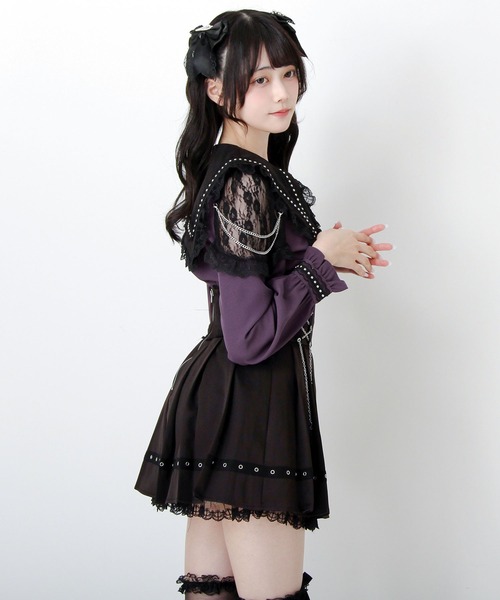 DearMyLove(ディアマイラブ)の「角襟クロススタッズ十字架レースチェーンブラウス(シャツ/ブラウス・レディース・ブラック/パープル/ボルドー・MEDIUM/LARGE/3L)」の9枚目の写真