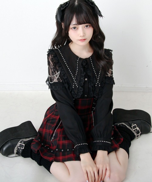 DearMyLove(ディアマイラブ)の「角襟クロススタッズ十字架レースチェーンブラウス(シャツ/ブラウス・レディース・ブラック/パープル/ボルドー・MEDIUM/LARGE/3L)」の10枚目の写真