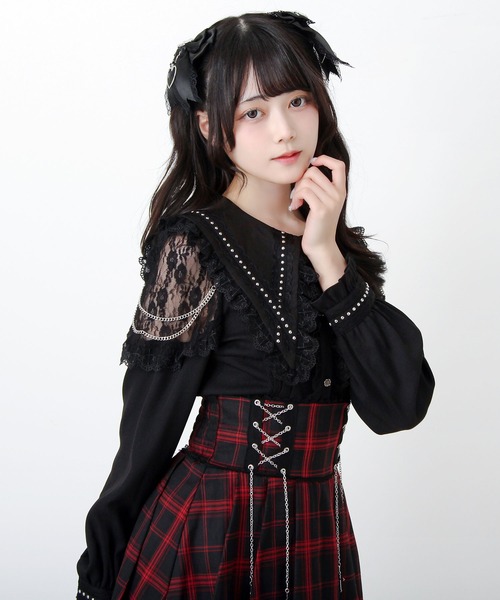 DearMyLove(ディアマイラブ)の「角襟クロススタッズ十字架レースチェーンブラウス(シャツ/ブラウス・レディース・ブラック/パープル/ボルドー・MEDIUM/LARGE/3L)」の12枚目の写真