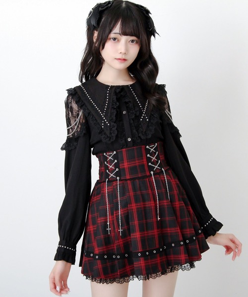 DearMyLove(ディアマイラブ)の「角襟クロススタッズ十字架レースチェーンブラウス(シャツ/ブラウス・レディース・ブラック/パープル/ボルドー・MEDIUM/LARGE/3L)」の13枚目の写真