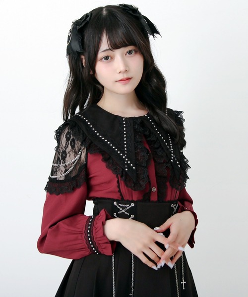 DearMyLove(ディアマイラブ)の「角襟クロススタッズ十字架レースチェーンブラウス(シャツ/ブラウス・レディース・ブラック/パープル/ボルドー・MEDIUM/LARGE/3L)」の16枚目の写真