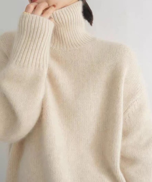 NEW GENTLEMAN(ニュージェントルマン)の「ソフィー タートルネック ルーズニット(ニット/セーター・レディース・グレー/ホワイト/ブラック/グレイッシュベージュ/ブラウン・L/M)」の9枚目の写真
