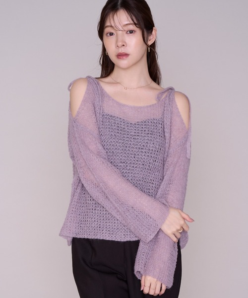 MISCH MASCH(ミッシュマッシュ)の「2026秋冬新作 肩リボンゆったりニット(ニット/セーター・レディース・パープル/ベージュ/ホワイト・フリ-)」の15枚目の写真