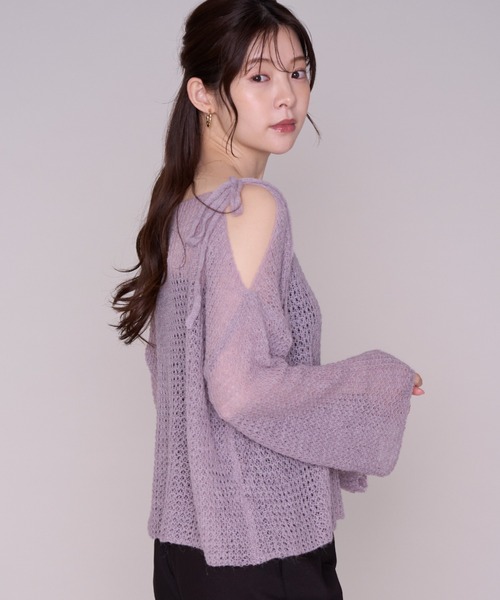 MISCH MASCH(ミッシュマッシュ)の「2026秋冬新作 肩リボンゆったりニット(ニット/セーター・レディース・パープル/ベージュ/ホワイト・フリ-)」の7枚目の写真