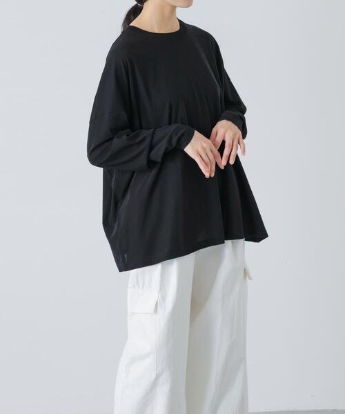 かぐれ（カグレ）の「ハイツイストコットン長袖Tシャツ（Tシャツ/カットソー・レディース・ブラック/オフホワイト/チャコールグレー・FREE）」の2枚目の写真