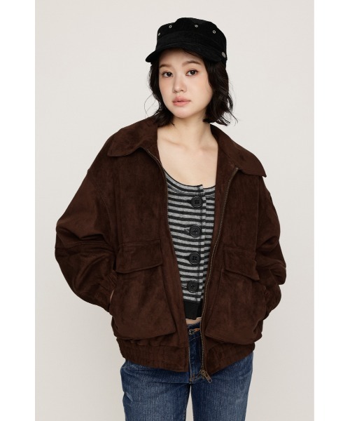 SLY（スライ）の「LIMITED ITEM　F/SUEDE ZIP UP BZ フェイクスエードジップアップブルゾン 秋服 冬服（ブルゾン・レディース・ダークブラウン/ライトブラウン/ベージュ・FREE）」の2枚目の写真