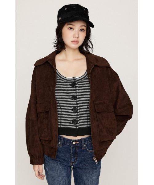 SLY（スライ）の「LIMITED ITEM　F/SUEDE ZIP UP BZ フェイクスエードジップアップブルゾン 秋服 冬服（ブルゾン・レディース・ダークブラウン/ライトブラウン/ベージュ・FREE）」の21枚目の写真