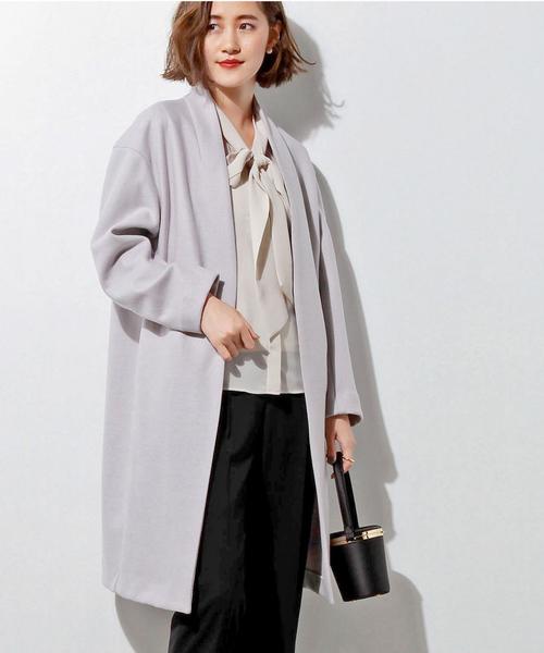 UNITED ARROWS（ユナイテッドアローズ）の「□UBMF W スムース ノーラペル ニット コート（その他アウター・レディース・ブラック/ライトグレー/ライトピンク・FREE）」の3枚目の写真