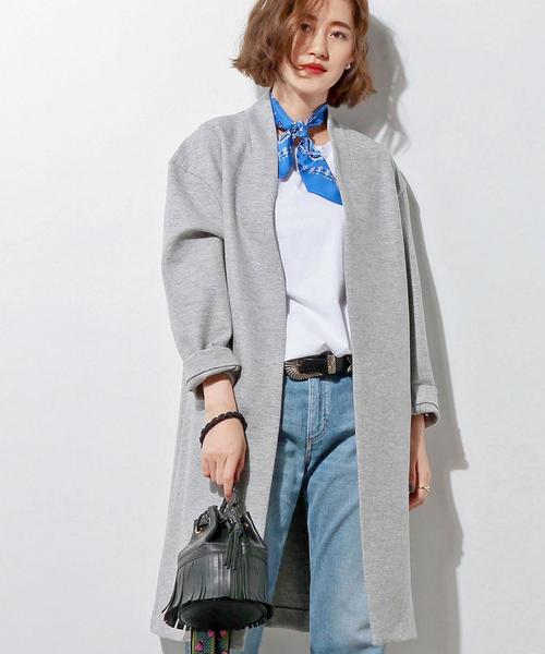 UNITED ARROWS（ユナイテッドアローズ）の「□UBMF W スムース ノーラペル ニット コート（その他アウター・レディース・ブラック/ライトグレー/ライトピンク・FREE）」の2枚目の写真