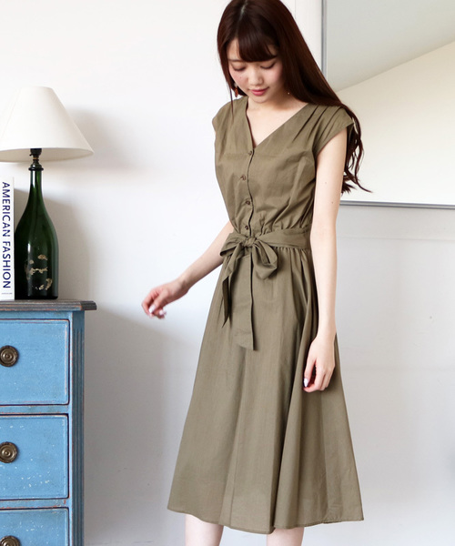 N.（N. Natural Beauty Basic）（エヌエヌナチュラルビューティーベーシック）の「コットンローンミモレワンピース（ワンピース・レディース・グレー/イエロー/ネイビー/オレンジ/カーキ・MEDIUM）」の3枚目の写真