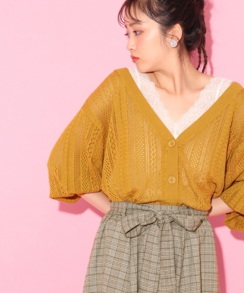 Heather（ヘザー）の「スカシアミドルマンカーディガン8分袖 767389（カーディガン/ボレロ・レディース・ホワイト系その他/イエロー系その他/ピンク系その他/ブラック系その他・FREE）」の3枚目の写真