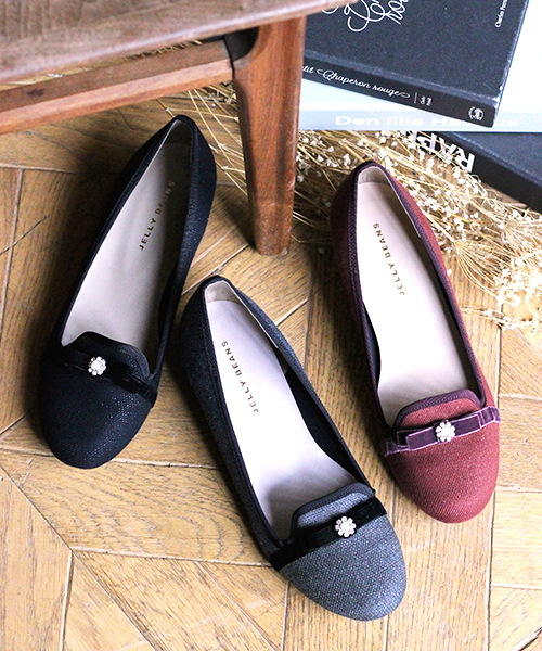 JELLY BEANS(ジェリービーンズ)の「【Made in Japan】ビジューリボンバレエパンプス(125-1388)JELLY BEANS(ジェリービーンズ)(パンプス・レディース・ネイビー/ブラック/グレー/ワイン・22.5/23/23.5/24/24.5)」の4枚目の写真